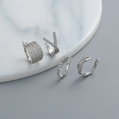 Crystal Korean Wave Cross Ear Cuff Earrings for Women