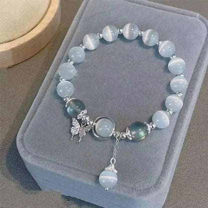 Gioielli da donna Nuovo braccialetto in cristallo al chiaro di luna Bracciale elastico in foglia di lusso con acquamarina leggera 