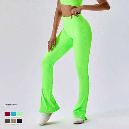 New Latin Dance Trousers Women High Waist Wide Leg Pants Women Gym Workout Fitness Sports Flared Pant Leggings Flare Yoga Pants