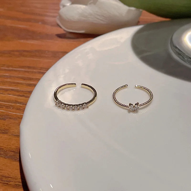 Nuovi anelli di zirconi regolabili impostati per donne ragazze minimalismo cuore di cristallo twist coppia anello color oro gioielli da sposa di moda 