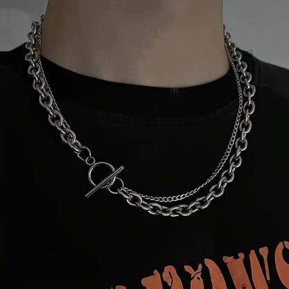 Mens Jewellery Hip-hop Double Layer OT Chain Necklace for Men Stainless Steel Necklace Punk Party Jewelery Gift Collar Hombre