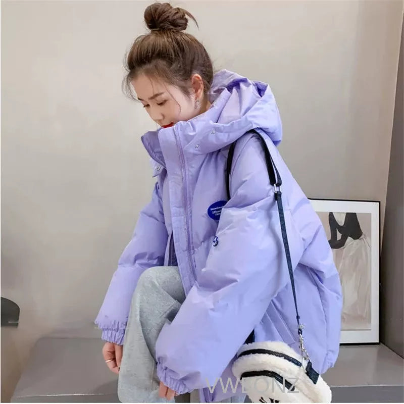 Oversized Fashion Parkas Purple Hooded Jacket Women's Winter 2023 Loose Cotton padded Student Coat Thicken Warm Outerwear Female