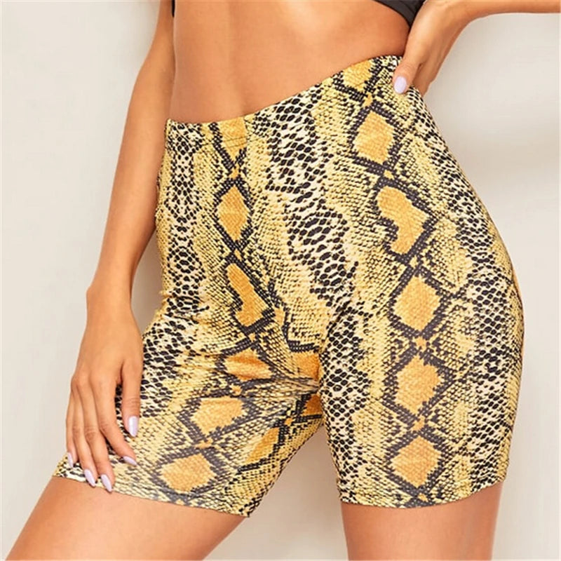 Women Summer Shorts New Snake Print High Waist Shorts Elastic Waist