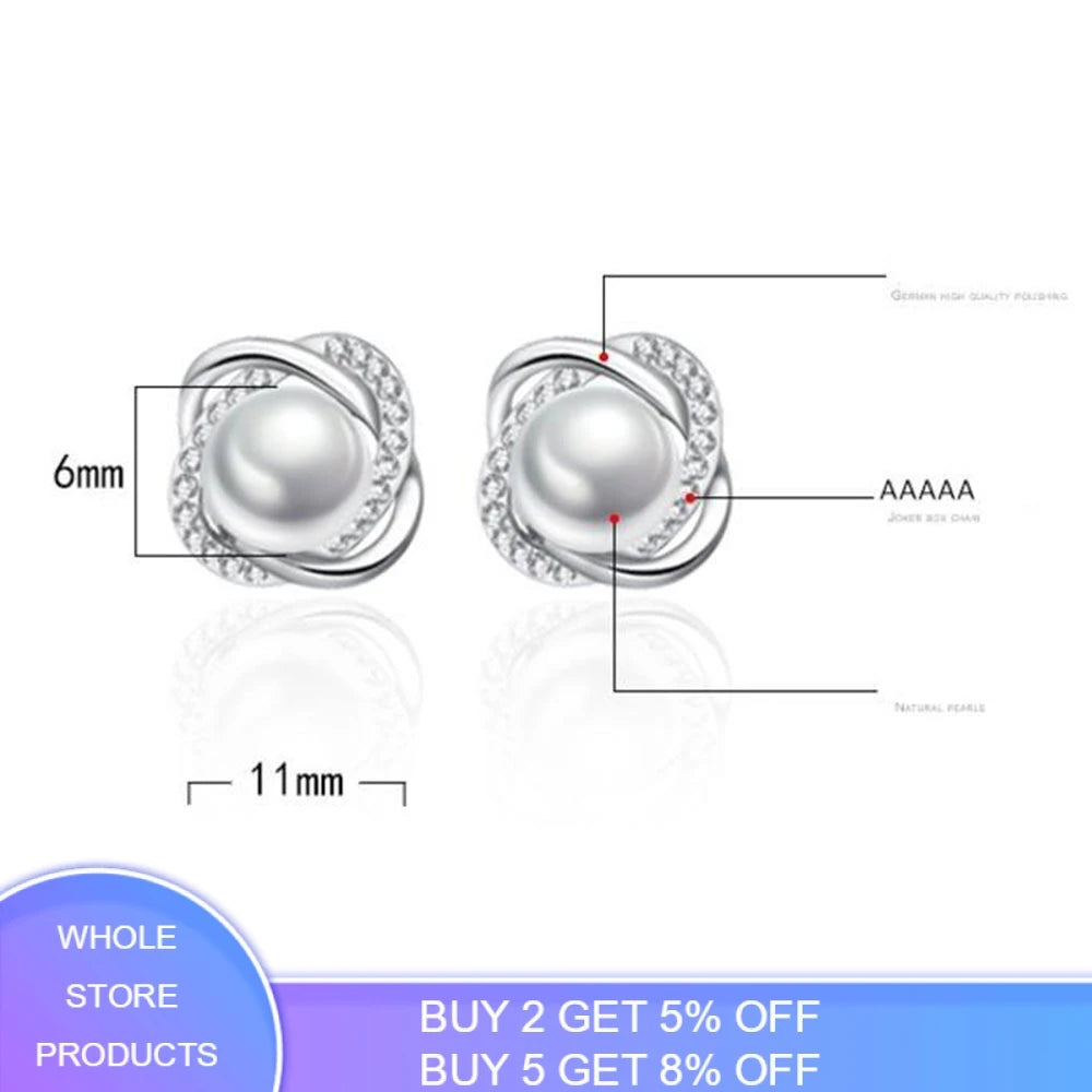 Upscale 925 Sterling Silver Earrings Zircon Pearl Twist Luxury Stud Earrings For Women Brincos Pendientes Bijoux