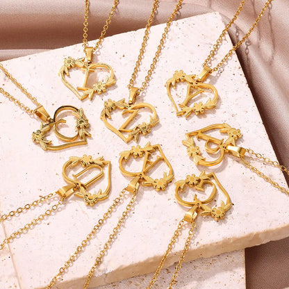 A-Z Letters Stainless Steel Jewelry Initials Heart Pendant Necklace For Women Love Choker First Letter Accessories