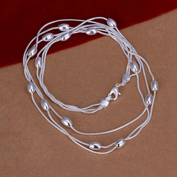 925 Sterling Silver Fringed oval beads Chain Bracelets necklace Jewelry set for women Fashion Party wedding accessories Gifts
