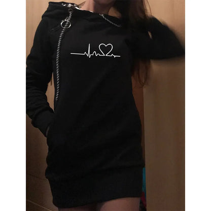 Women Sweater Dress Hooded Spring Autumn Ladies Long Sleeve Hoodie Dress