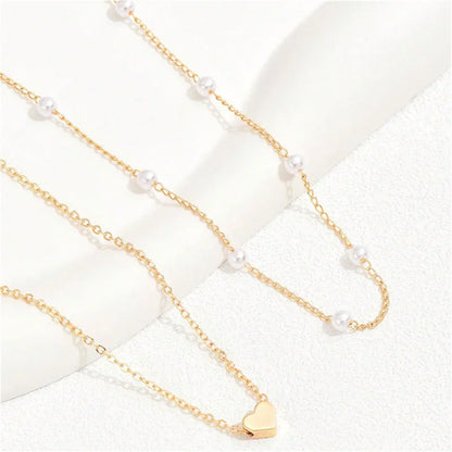 Vintage Pearl Choker Necklaces for Women Fashion Double layer Chain Small Love Heart Pendant Necklace Jewelry Gift Wholesale