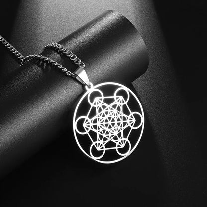 Flower of Life Chakra Spirituality Stainless Steel Necklace Archangel Sacred Geometry Metatron Necklace Pendant Solomon Jewelry