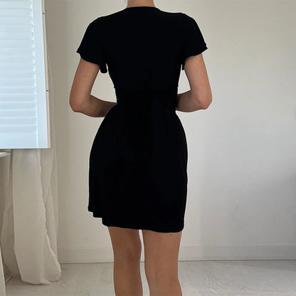 Europe The United States Fashion Solid Color Sexy Dress Tight Collection Hip Short Sleeved Slim Evening Party Dress XY23036PF