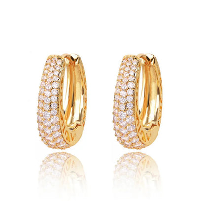 Huitan Hollow Gold Color Hoop Earrings for Women Paved Dazzling CZ Stone Luxury Trendy Female Circle Earrings Statement Jewelry