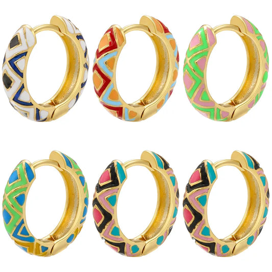 ZHUKOU Enamel Geometric hoop Earrings Fashion gold color triangle Women Round small hoop Earring Jewelry Wholesale VE674