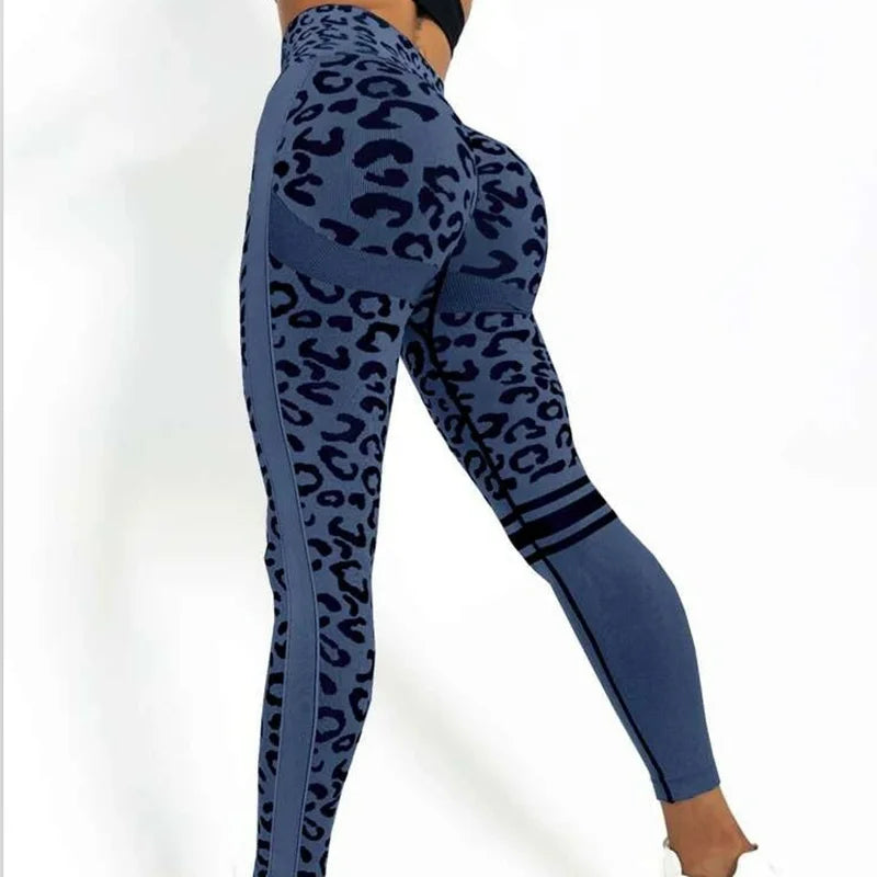 Women Leopard Seamless Yoga Pants High Waist Lifting Hip Honey Peach Hip Fitness Pants Yoga Suit Tight Running Sports Pants Sri sampi