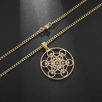 Flower of Life Chakra Spirituality Stainless Steel Necklace Archangel Sacred Geometry Metatron Necklace Pendant Solomon Jewelry