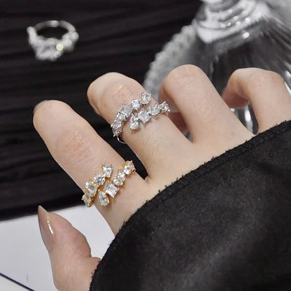 LXOEN New Fashion 3 Layers Irregular AAA Cubic Zirconia Couple Wedding Open Adjust Rings for Women Party Silver Color Jewelry