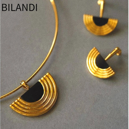 Bilandi Retro Jewelry Half Round Earrings 2023 Trend New Elegant Temparement Geometric Drop Earrings For Women Female Gift