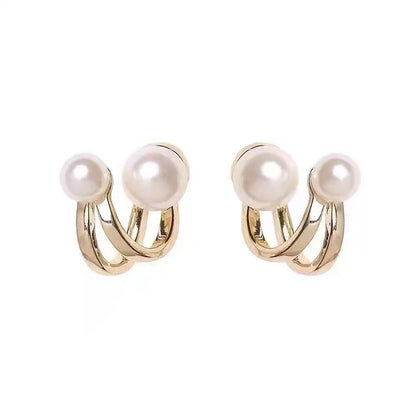 Korean Simple Irregular Design Pearl Stud Earrings for Women Fashion Geometric Gold Color Metal Earrings Trend Party Jewelry Gif