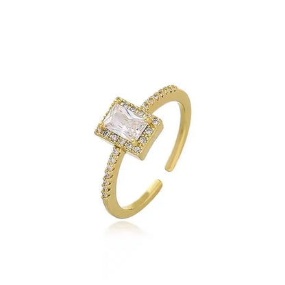 Exquisite Simple Square Zircon Gold Color Open Rings For Woman 2023 Salary Goth Jewelry Wedding Party Girls' Luxury Student Ring