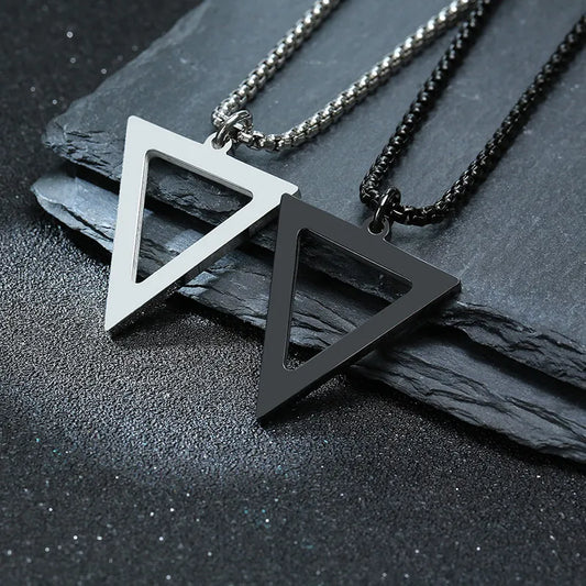 Vintage Fashion Men Jewellery Black Triangle Necklace for Men Stainless Steel Chain for Men Geometric Pendant Punk Party Jewelry