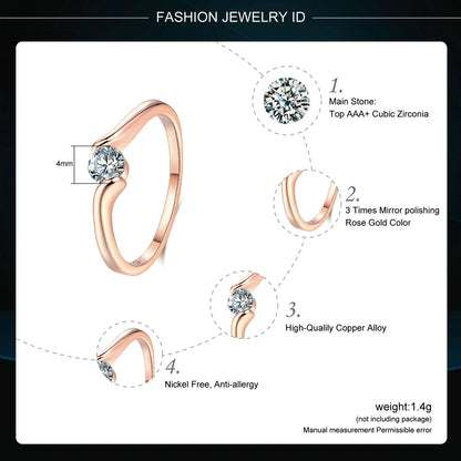 Austrian Cubic Zirconia Engagement/Wedding Finger Rings For Women Rose Gold Color Fashion Brand Jewelry For Women DWR239