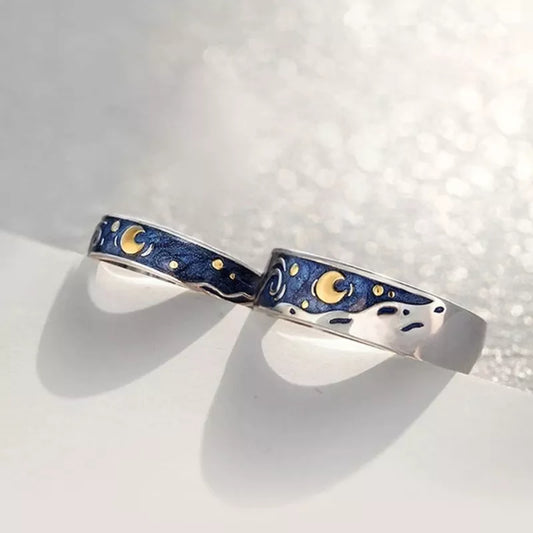 Creative Van Gogh Starry Sky Open Lover Fashion Rings Personality Romantic Men Women Couple Jewelry Couples Rings Gift Wholesale