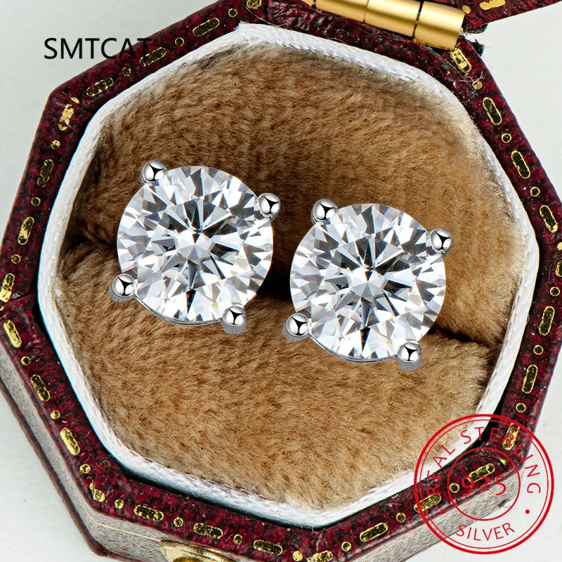 100% argento sterling 925 reale 2 carati 8mm Moissanite quattro artigli orecchini con perno per le donne scintillanti gioielli da sposa