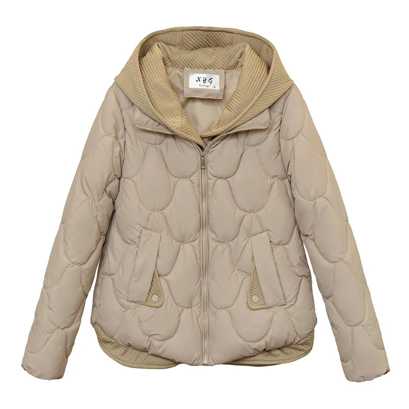 Giubbotti invernali per le donne 2023 New Fashion Falso in due pezzi Parka corto Cappotto freddo da donna invernale in stile coreano con cappuccio