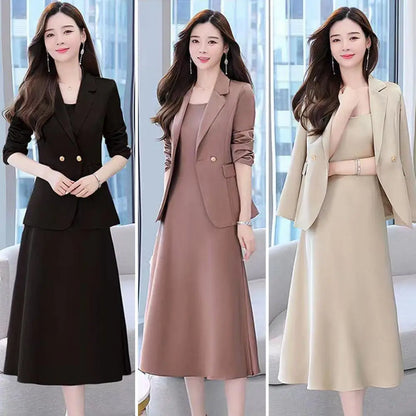 2Pcs/Set Popular Coat Dress Suit Commute Dress-up Elegant Sling Design Women Dress