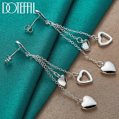 DOTEFFIL Orecchini pendenti a forma di cuore cavo in argento sterling massiccio 925 per gioielli con ciondoli per feste di moda per fidanzamenti di nozze da donna