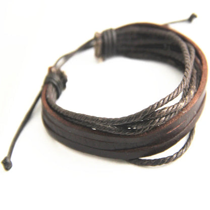 Leisure Fashion Men's Hand-woven Multilayer Leather Bracelet Handmade Lace Up Wrist Strap Ethnic Style Jewelry For Male Femal