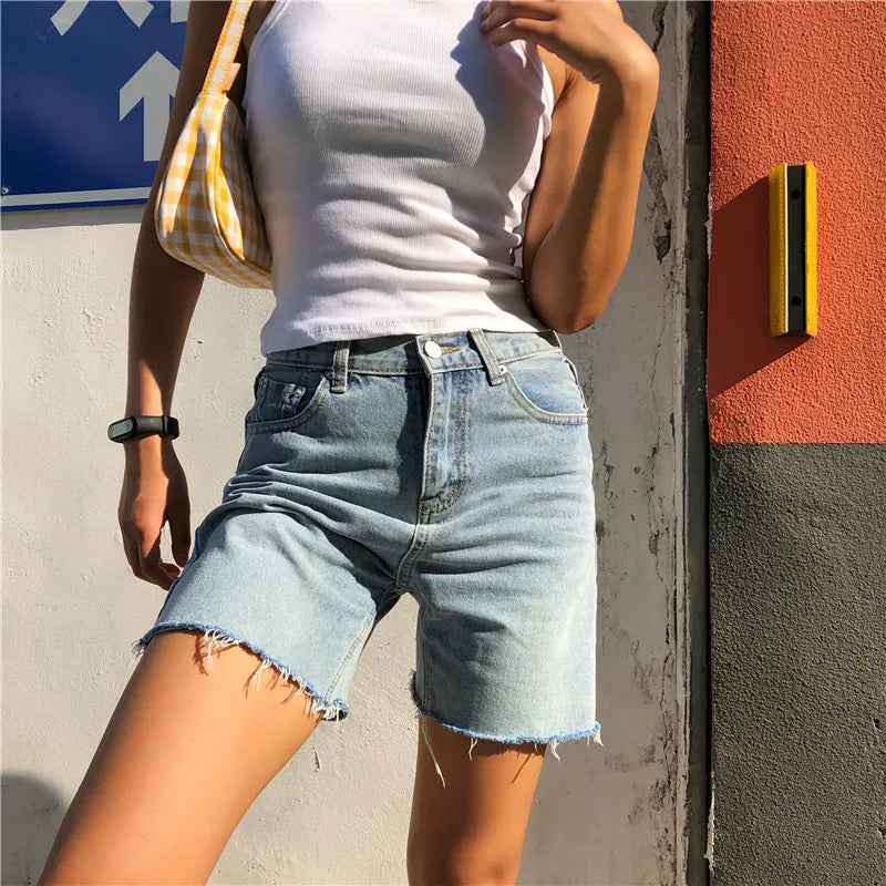 Women High Waist Wide Leg Denim Shorts Tassel 2023 Summer Fashion Streetwear Casual Solid Color Female Loose Stright Jeans