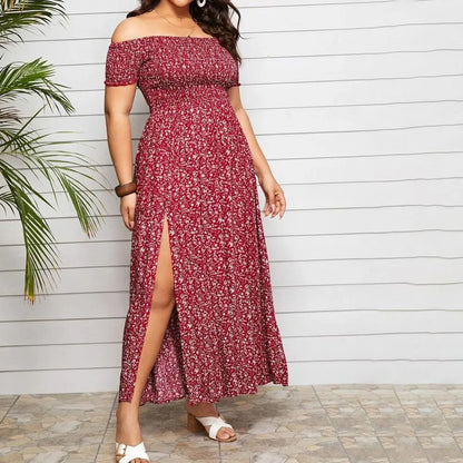 Plus Size Maxi Dress Elastic Chest Wrapped Fine Sewing Long Dress Bohemia Style Off Shoulder Long Dress