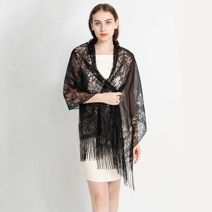 New Simulated Silk Solid Lace Beard Shawl Wholesale Fashion Elegant Versatile Dress Scarves