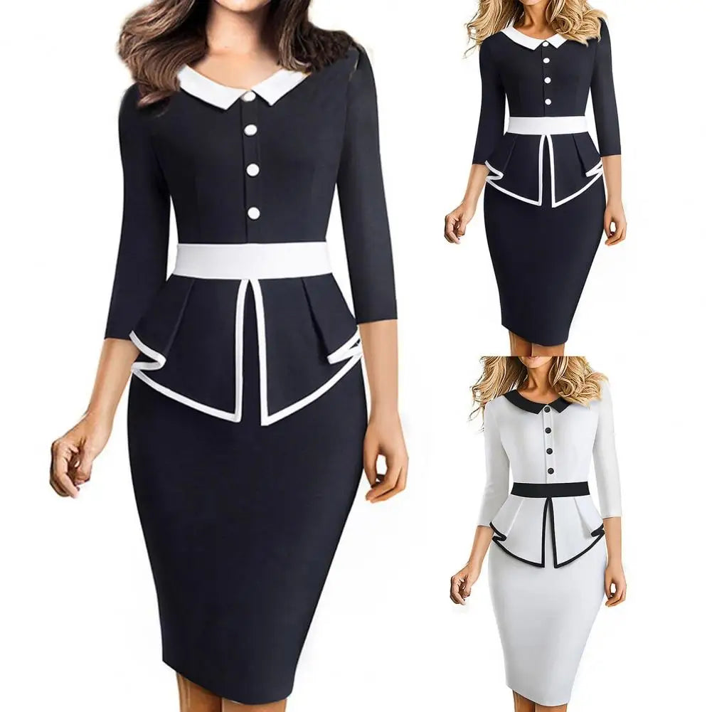 Business Dress  Stylish 3/4 Sleeve Slim Business Dress  Elegant Work Dress