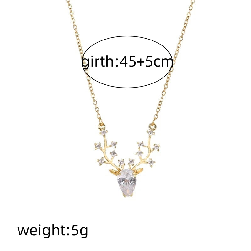 New Zircon Crystal Elk David's Deer Pendant Fashion Chain Necklace Korean Women Charm Clavicle Collar Jewelry Party Girl Gift