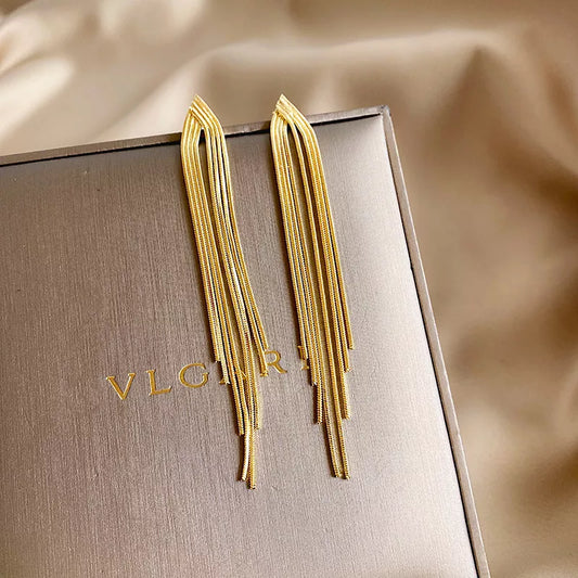 Vintage Gold Color Bar Long Thread Tassel Drop Earrings For Women Glossy  Geometric Korean Earring New Fashion Wedding Jewelry