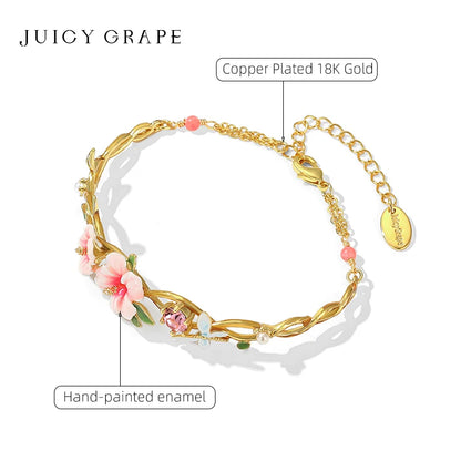 Juicy Grape 2023New Exquisite Floral Bracelet Hibiscus Dragonfly Bracelet 18K Gold Plated Enameled Craft Adjustable Chain Design