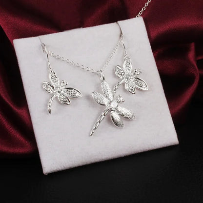 Fashion Party wedding Jewelry set 925 Sterling Silver Crystal dragonfly pendant necklace earrings for Women fine Christmas gifts