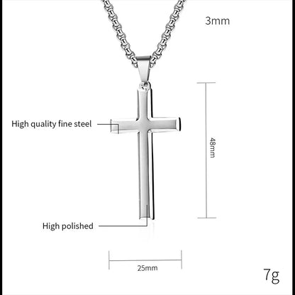 Mens Women Chain Necklace Black Cross Stainless Steel Pendant 3mm Gold Color Box Chain Fashion Peace Faith Divine Couple Gifts