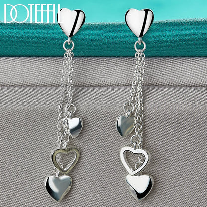 DOTEFFIL Orecchini pendenti a forma di cuore cavo in argento sterling massiccio 925 per gioielli con ciondoli per feste di moda per fidanzamenti di nozze da donna