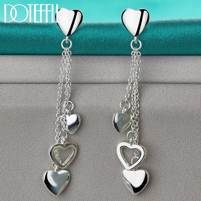 DOTEFFIL Orecchini pendenti a forma di cuore cavo in argento sterling massiccio 925 per gioielli con ciondoli per feste di moda per fidanzamenti di nozze da donna 