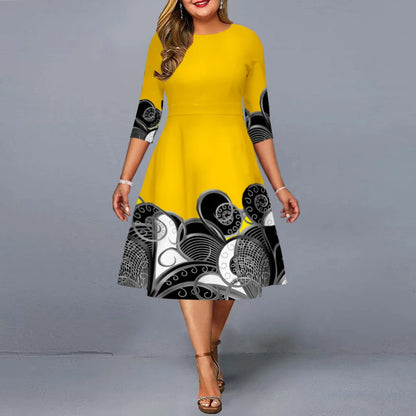 Big Size Clothing 2023 Summer Dress For Woman Elegant Sexy Half Sleeve Printed Plus Size Midi Dress Mom Party Vestidos