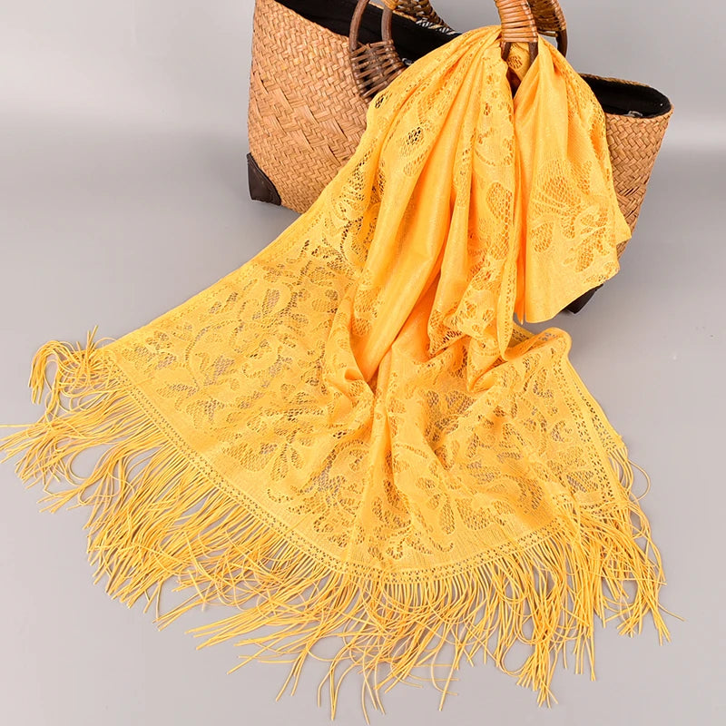 New Simulated Silk Solid Lace Beard Shawl Wholesale Fashion Elegant Versatile Dress Scarves