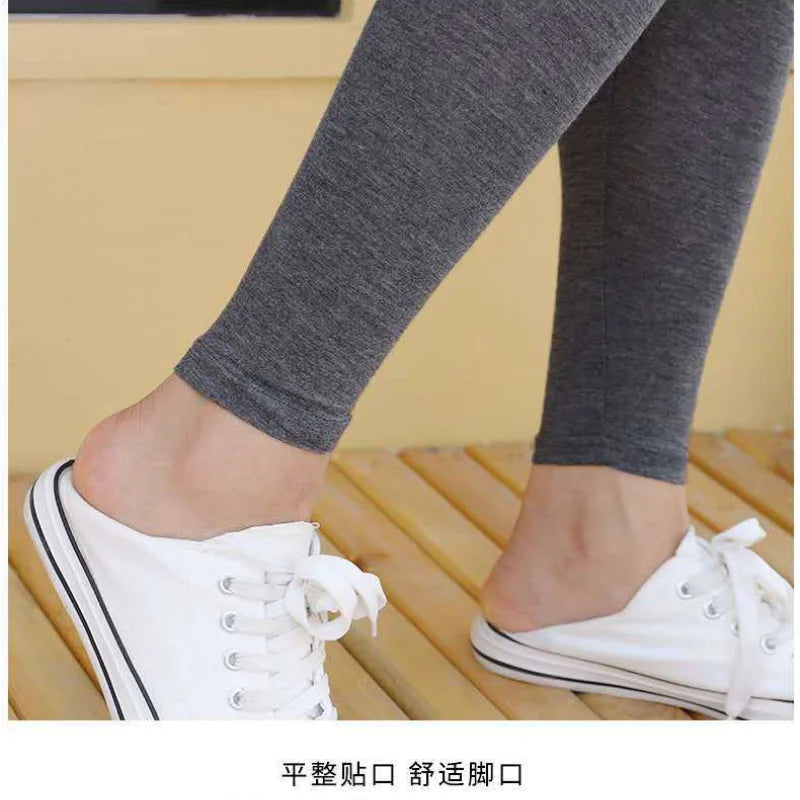 Summer Women Trousers Modal Thin Solid Color Slim Leggings High Waist Breathable Elastic 9 Points Pants Elastic Waist Home Pants