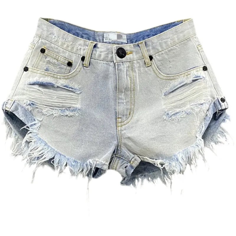 Sexy Low-waisted Denim Shorts 2023 New Summer Hole A Wide-leg Pants Ripped Jeans for Women