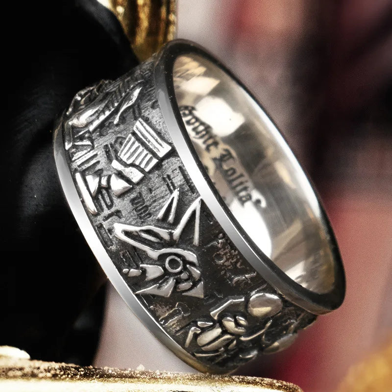 Egyptian Gods Horus Anubis Ring Silver Plated Vintage Pharaoh Totem Open Ring Charm Men Fashion Jewelry