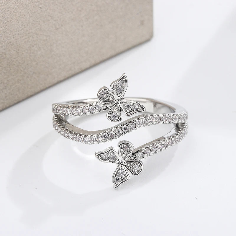 925 Sterling Silver High Quality Niche Design Butterfly White Zircon Ring Women's Party Birthday Jewelry Gift