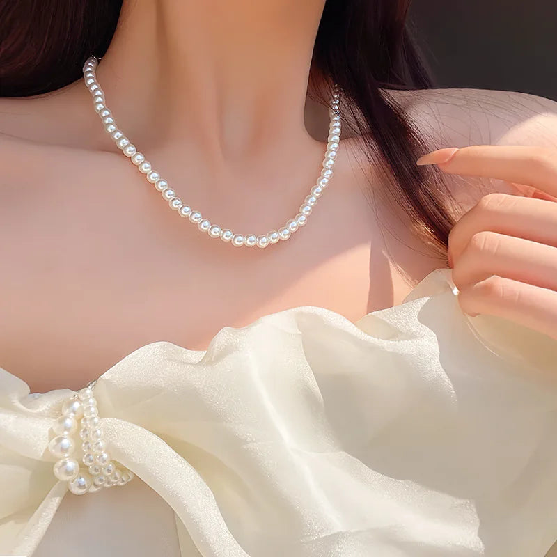 New Trend Elegant Jewelry Wedding Big Pearl Necklace For Women White Imitation Pearl Choker Necklace For Party Gifts