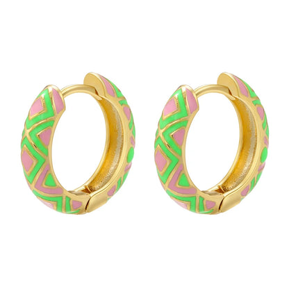 ZHUKOU Enamel Geometric hoop Earrings Fashion gold color triangle Women Round small hoop Earring Jewelry Wholesale VE674