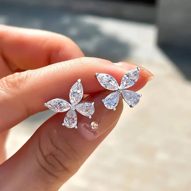 Simple Dainty Butterfly Earrings 925 Silver Lady Dazzling Zirconia Ear Jewelry All Match Trend Insect Accessories for Daily Life